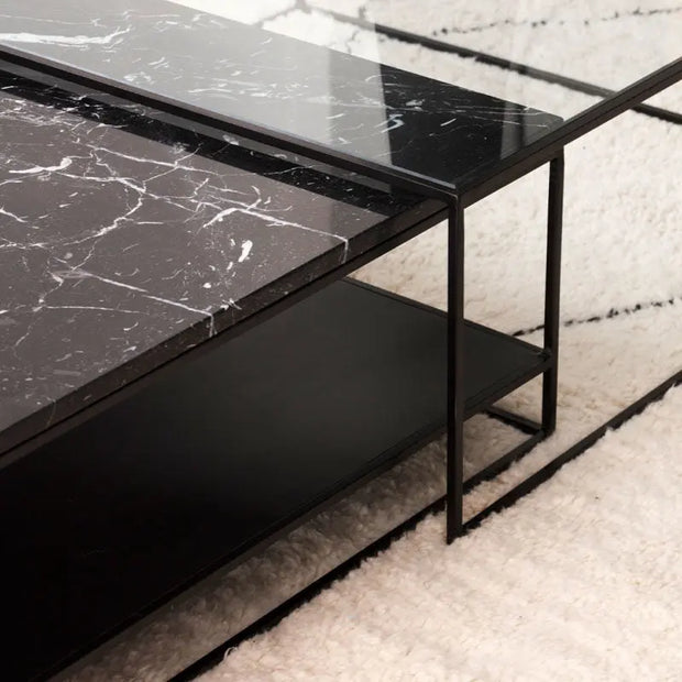 Duo de Tables Basses en Verre et Marbre Noir