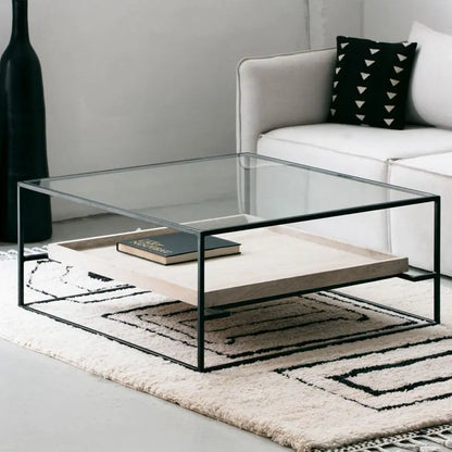 Table Basse Talia en Verre et Travertin