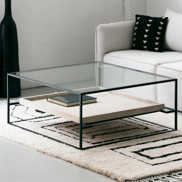 Table Basse Talia en Verre et Travertin