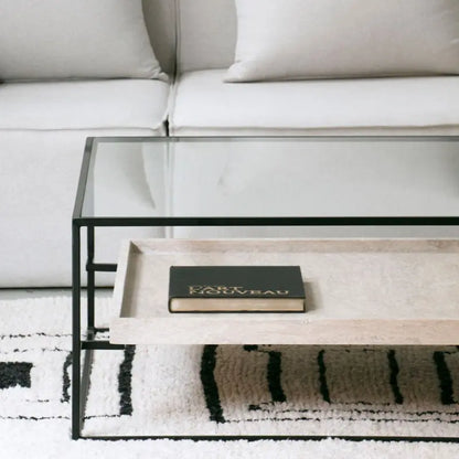 Table Basse Talia en Verre et Travertin