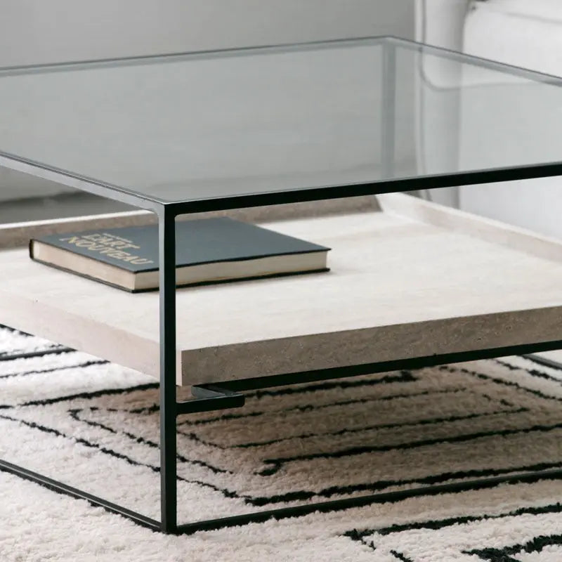 Table Basse Talia en Verre et Travertin