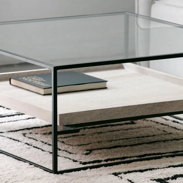 Table Basse Talia en Verre et Travertin