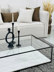 Table Basse Orla en Verre et Marbre Blanc