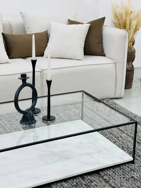 Table Basse Orla en Verre et Marbre Blanc