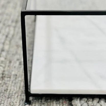 Table Basse Orla en Verre et Marbre Blanc