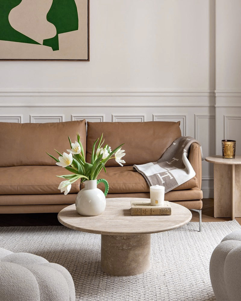 Table basse ronde en travertin Ariadne