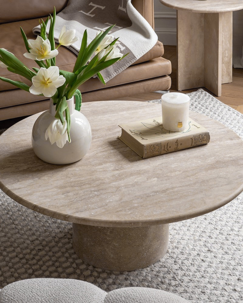 Table basse ronde en travertin Ariadne