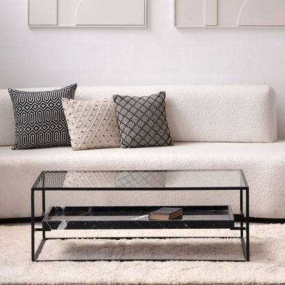 Table Basse Valeria en Verre & Marbre Noir — Design Épuré et Contrastes Élégants