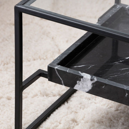 Table Basse Valeria en Verre & Marbre Noir — Design Épuré et Contrastes Élégants