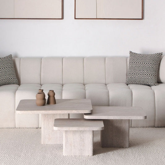 Trio de Tables Basses Solara en Travertin