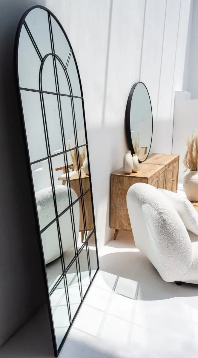 Grand Miroir Arqué Noir avec Grille