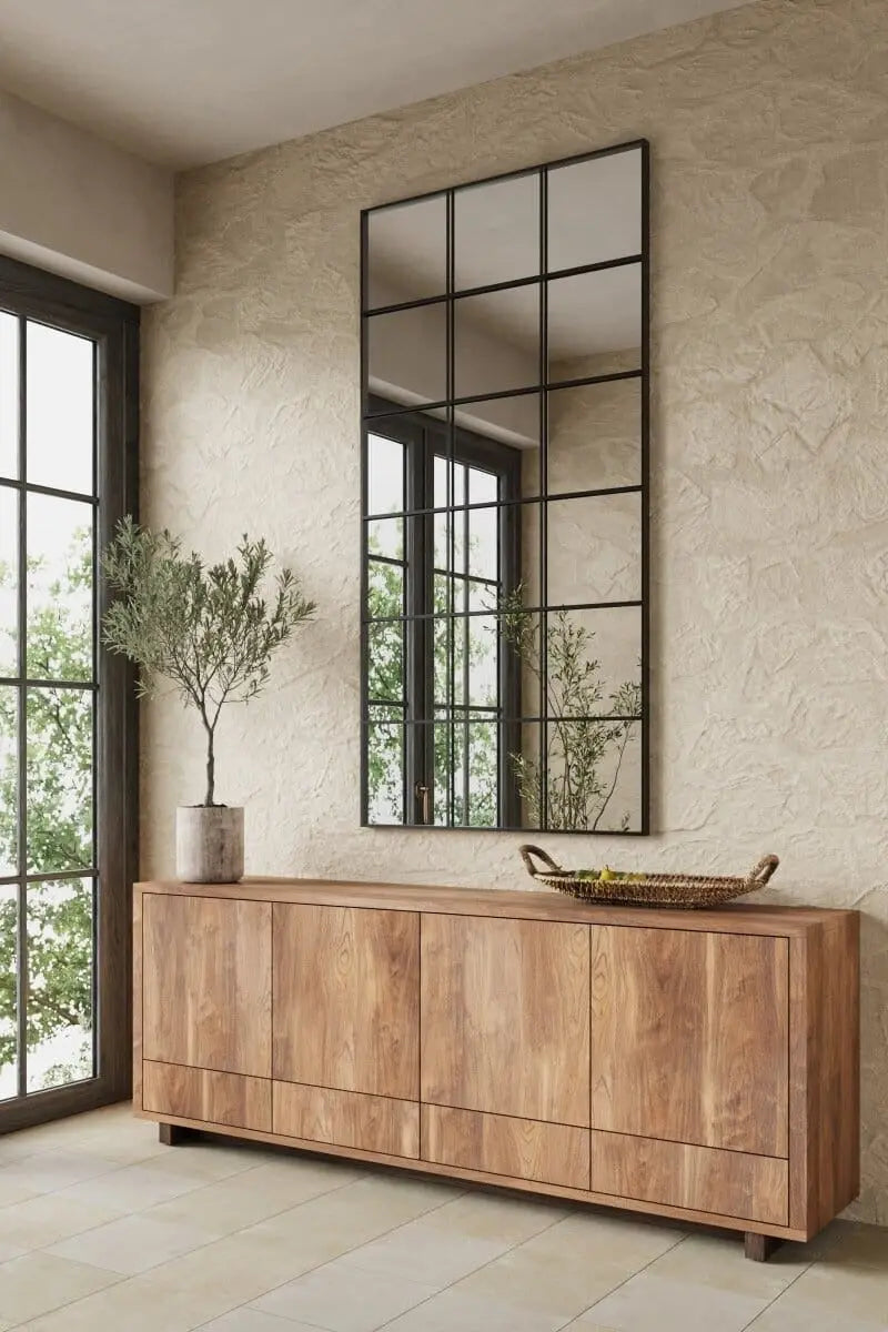 Grand Miroir Noir Structuré - Design en Trois Colonnes