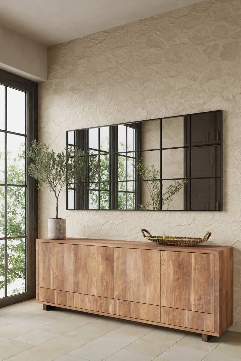 Grand Miroir Noir Structuré - Design en Trois Colonnes