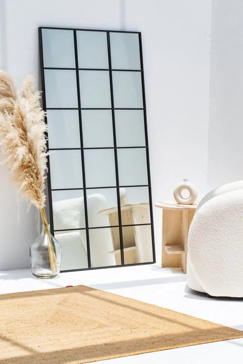 Grand Miroir Noir Structuré - Design en Trois Colonnes