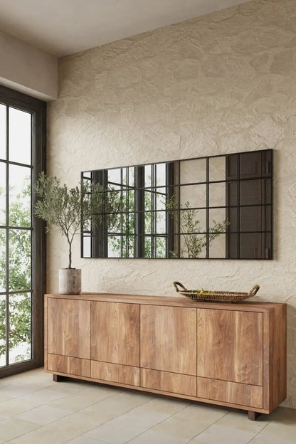 Grand Miroir Noir Structuré - Design en Trois Colonnes