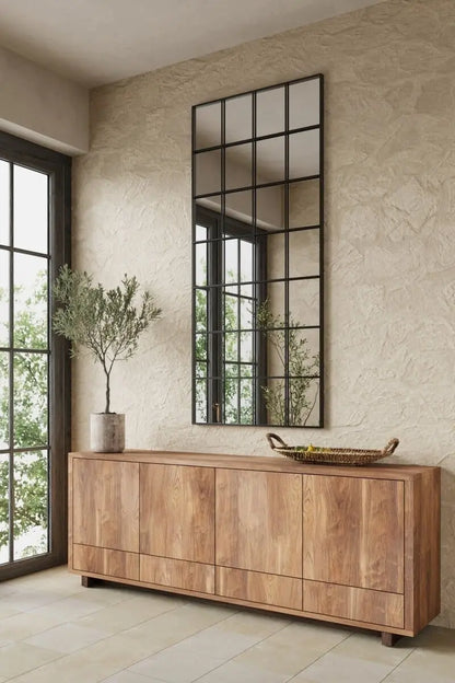 Grand Miroir Noir Structuré - Design en Trois Colonnes