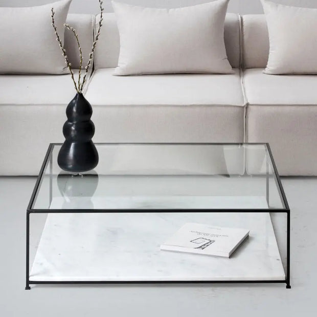 Table Basse en Verre et Marbre Blanc
