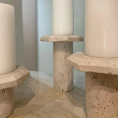 Ensemble de trois piliers pour bougies en travertin - Modernista Maroc