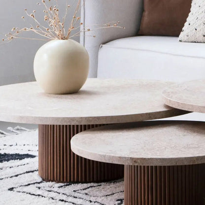 Trio de Tables Basses en Travertin - Modernista Maroc
