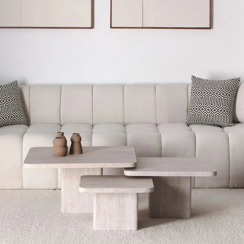 Trio de Tables Basses Solara en Travertin - Modernista Maroc
