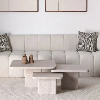 Trio de Tables Basses Solara en Travertin - Modernista Maroc