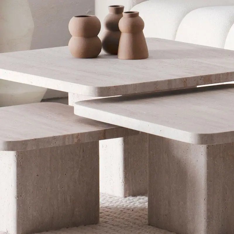 Trio de Tables Basses Solara en Travertin - Modernista Maroc
