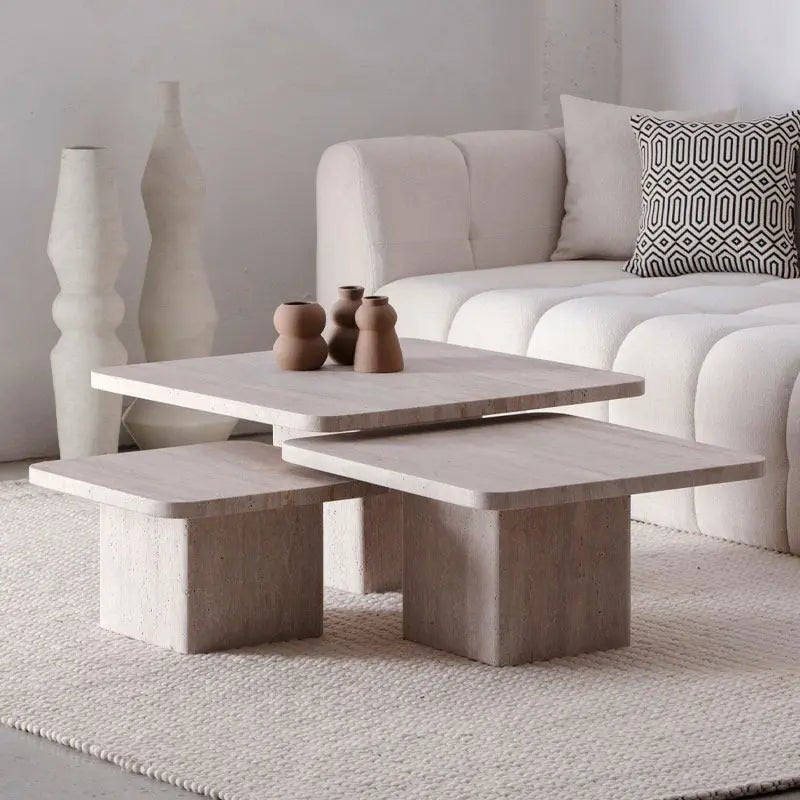 Trio de Tables Basses Solara en Travertin - Modernista Maroc